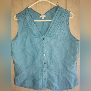 J. Jill Linen Light Blue Sleeveless Blouse